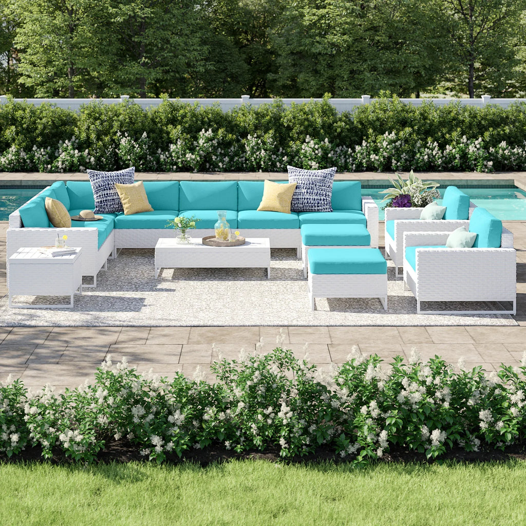 Virasat Outdoor Sofa Set 7 Seater, 2 Single Seater and 1 Center Table, 1 Side Table With 2 Ottoman Set (White)-VIRASAT FURNITURE & FURNISHING