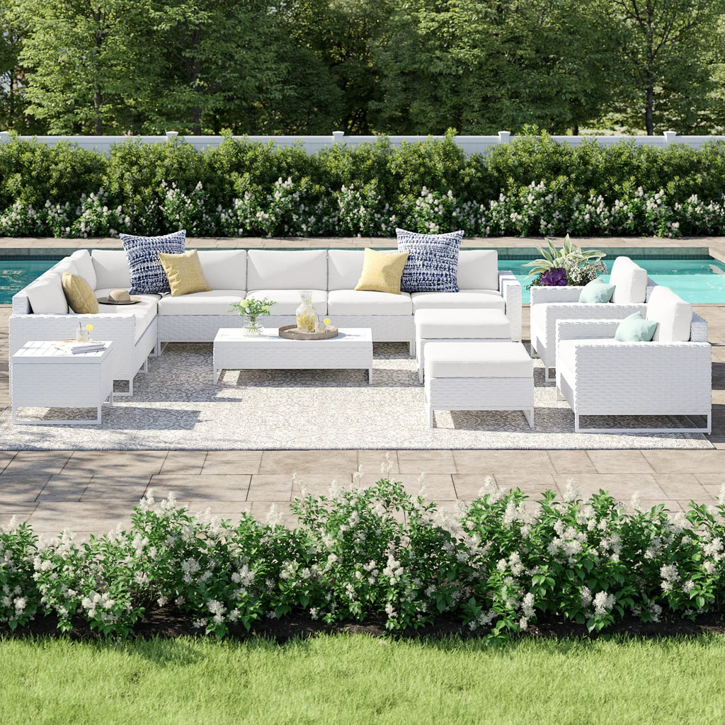 Virasat Outdoor Sofa Set 7 Seater, 2 Single Seater and 1 Center Table, 1 Side Table With 2 Ottoman Set (White)-VIRASAT FURNITURE & FURNISHING