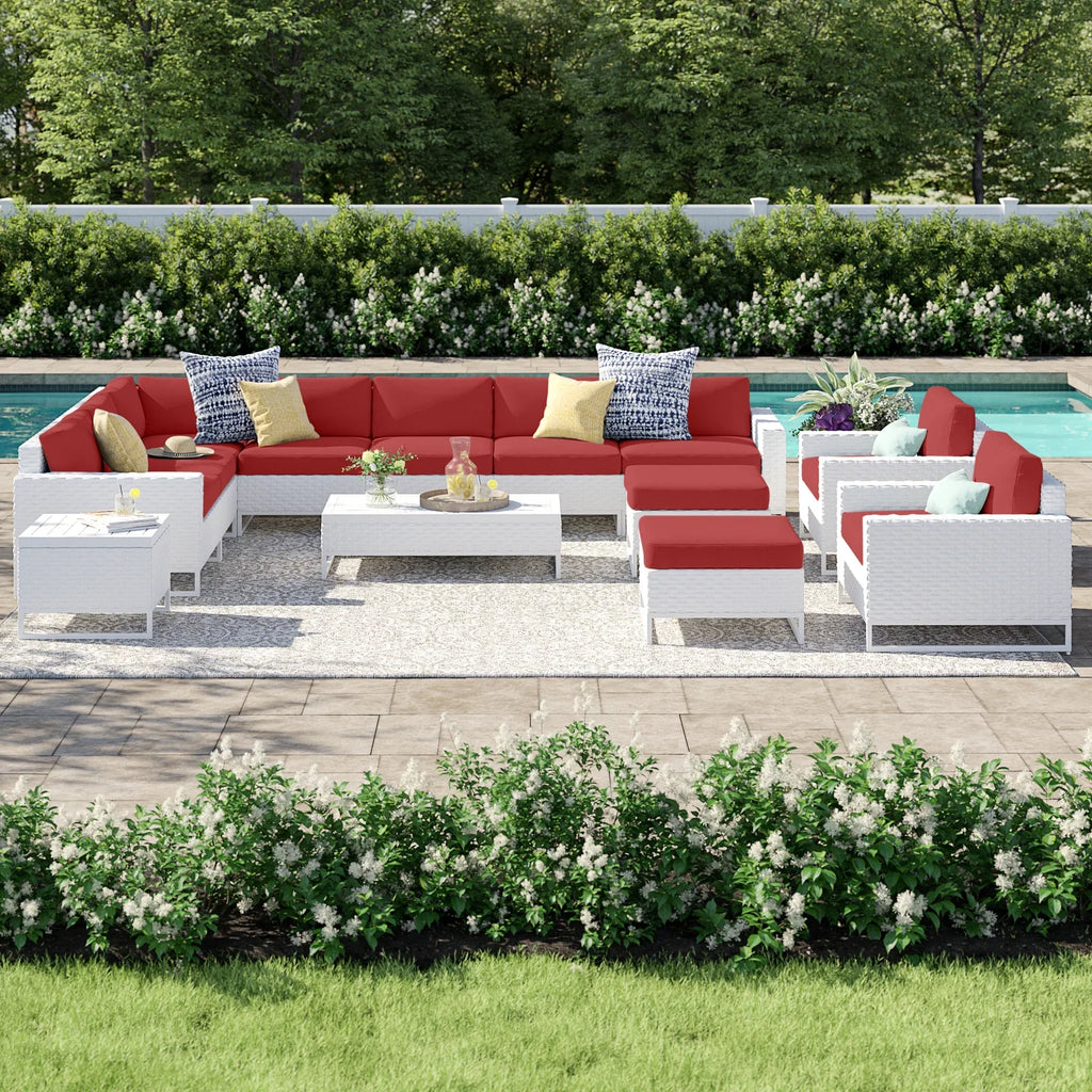 Virasat Outdoor Sofa Set 7 Seater, 2 Single Seater and 1 Center Table, 1 Side Table With 2 Ottoman Set (White)-VIRASAT FURNITURE & FURNISHING