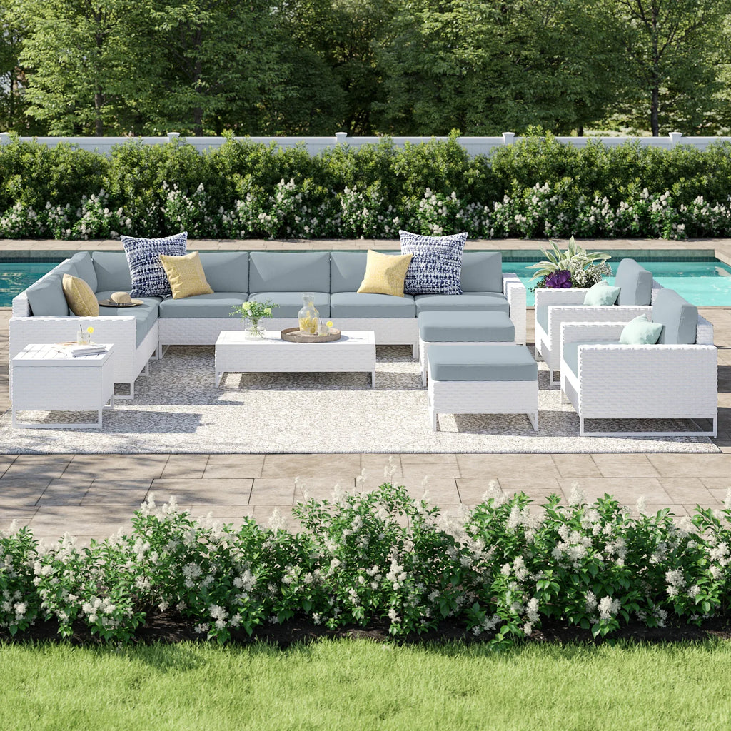 Virasat Outdoor Sofa Set 7 Seater, 2 Single Seater and 1 Center Table, 1 Side Table With 2 Ottoman Set (White)-VIRASAT FURNITURE & FURNISHING