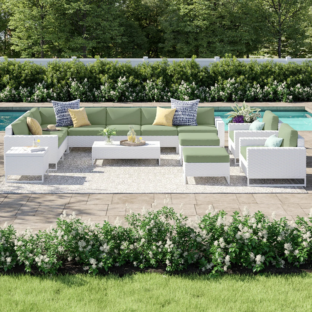 Virasat Outdoor Sofa Set 7 Seater, 2 Single Seater and 1 Center Table, 1 Side Table With 2 Ottoman Set (White)-VIRASAT FURNITURE & FURNISHING