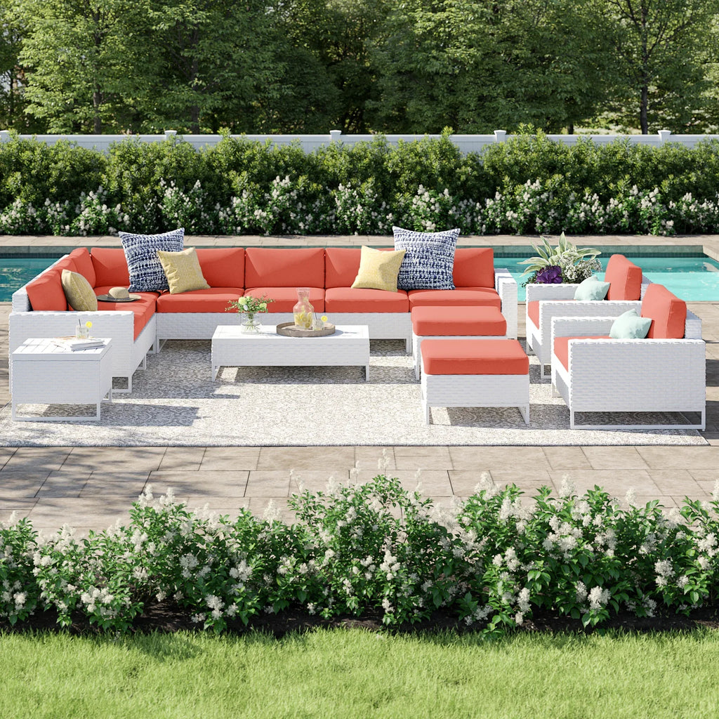 Virasat Outdoor Sofa Set 7 Seater, 2 Single Seater and 1 Center Table, 1 Side Table With 2 Ottoman Set (White)-VIRASAT FURNITURE & FURNISHING