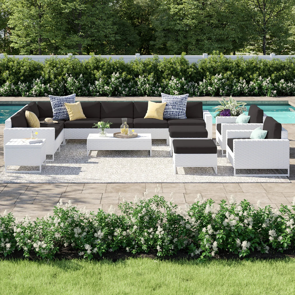 Virasat Outdoor Sofa Set 7 Seater, 2 Single Seater and 1 Center Table, 1 Side Table With 2 Ottoman Set (White)-VIRASAT FURNITURE & FURNISHING