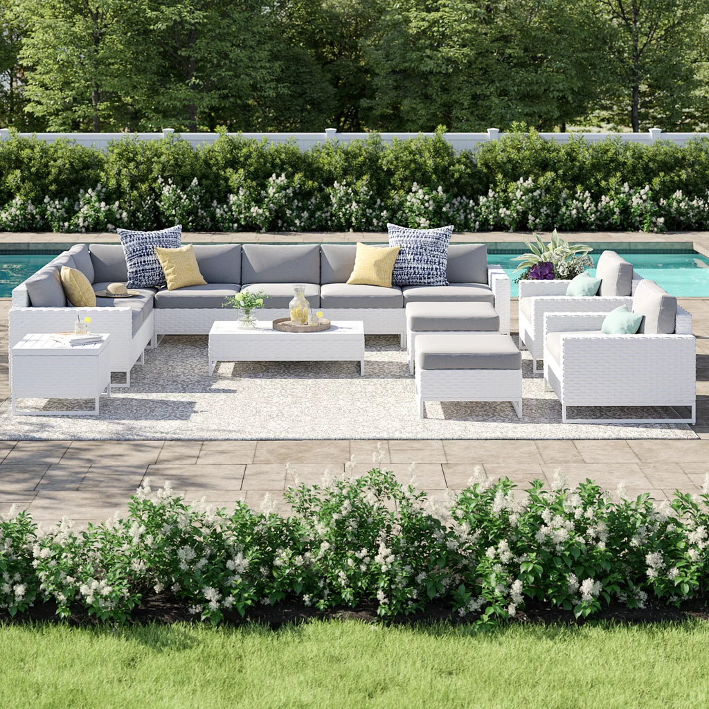 Virasat Outdoor Sofa Set 7 Seater, 2 Single Seater and 1 Center Table, 1 Side Table With 2 Ottoman Set (White)-VIRASAT FURNITURE & FURNISHING