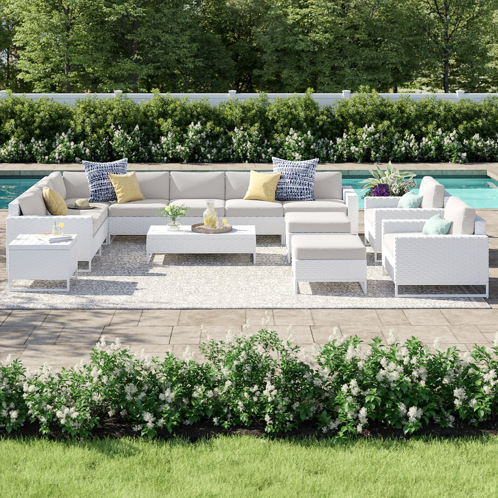 Virasat Outdoor Sofa Set 7 Seater, 2 Single Seater and 1 Center Table, 1 Side Table With 2 Ottoman Set (White)-VIRASAT FURNITURE & FURNISHING