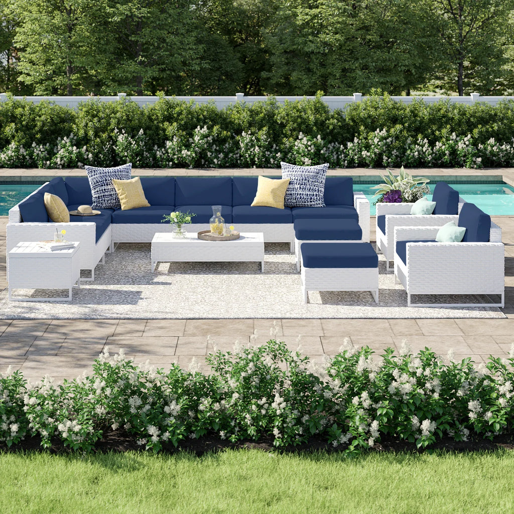 Virasat Outdoor Sofa Set 7 Seater, 2 Single Seater and 1 Center Table, 1 Side Table With 2 Ottoman Set (White)-VIRASAT FURNITURE & FURNISHING