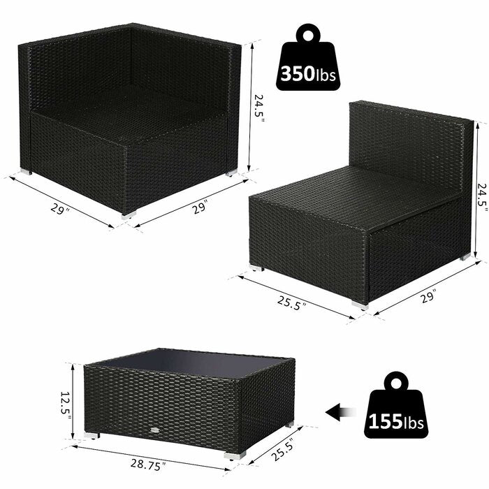 Virasat  Outdoor Patio Sofa Set 6 seater and 1 Center Table (Black)-VIRASAT FURNITURE & FURNISHING