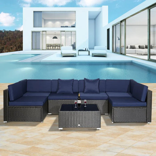 Virasat  Outdoor Patio Sofa Set 6 seater and 1 Center Table (Black)-VIRASAT FURNITURE & FURNISHING