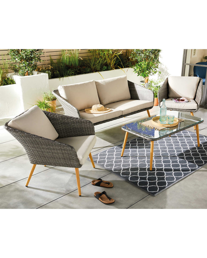 Virasat Rios Outdoor Garden Balcony Sofa Set 2 Seater, 2 Single seater and 1 Center Table Set (Gray + Beige)