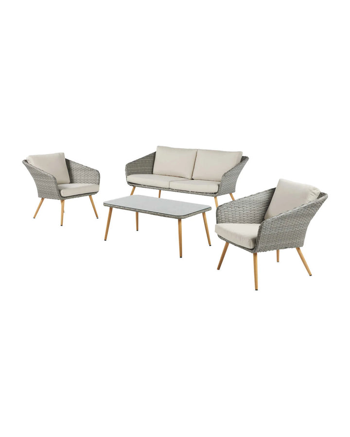 Virasat Rios Outdoor Garden Balcony Sofa Set 2 Seater, 2 Single seater and 1 Center Table Set (Gray + Beige)