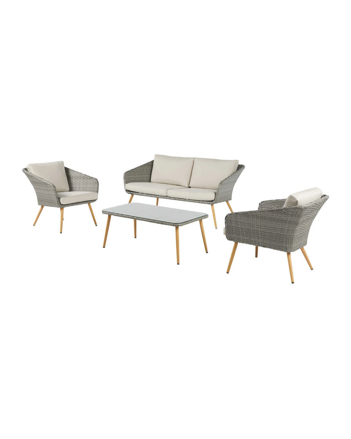 Virasat Rios Outdoor Garden Balcony Sofa Set 2 Seater, 2 Single seater and 1 Center Table Set (Gray + Beige)