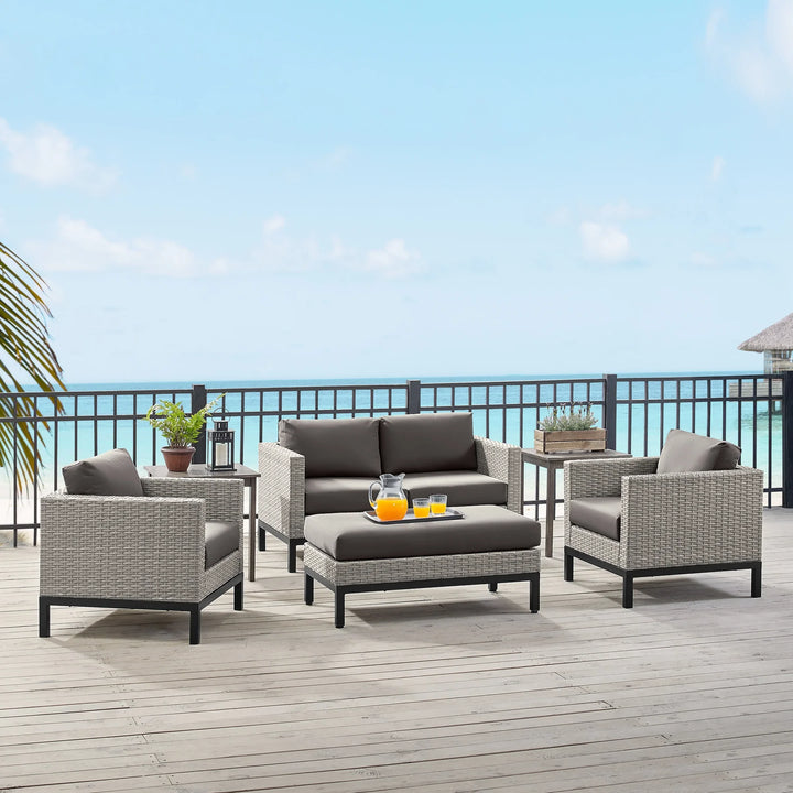 Virasat Modolo Outdoor Garden Balcony Sofa Set 2 Seater, 2 Single seater and Ottoman Set (Grey)