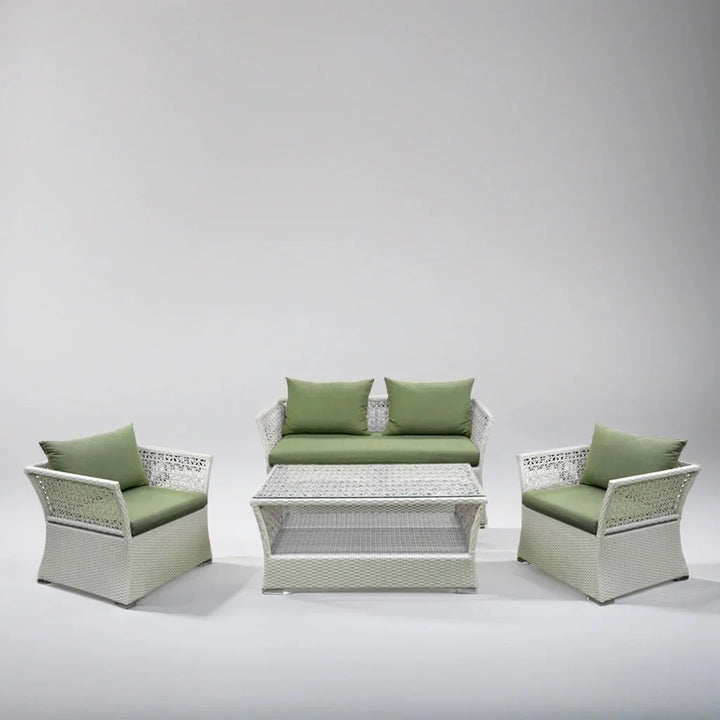 Virasat Adara Outdoor Sofa Set 2 Seater, 2 Single seater and 1 Center Table (White + Green)