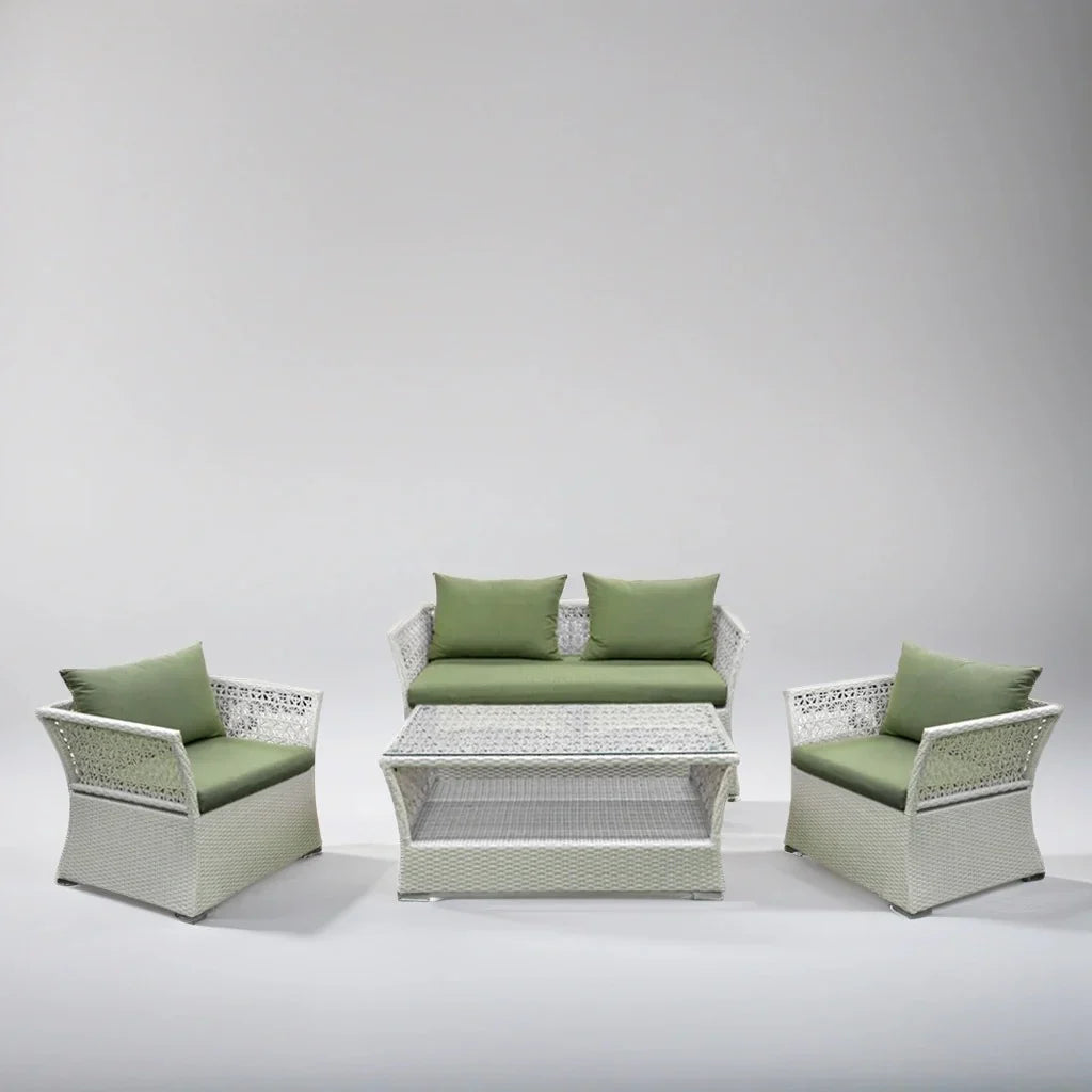 Virasat Outdoor Sofa Set 2 Seater, 2 Single Seater and 1 Center Table (White + Green)-VIRASAT FURNITURE & FURNISHING