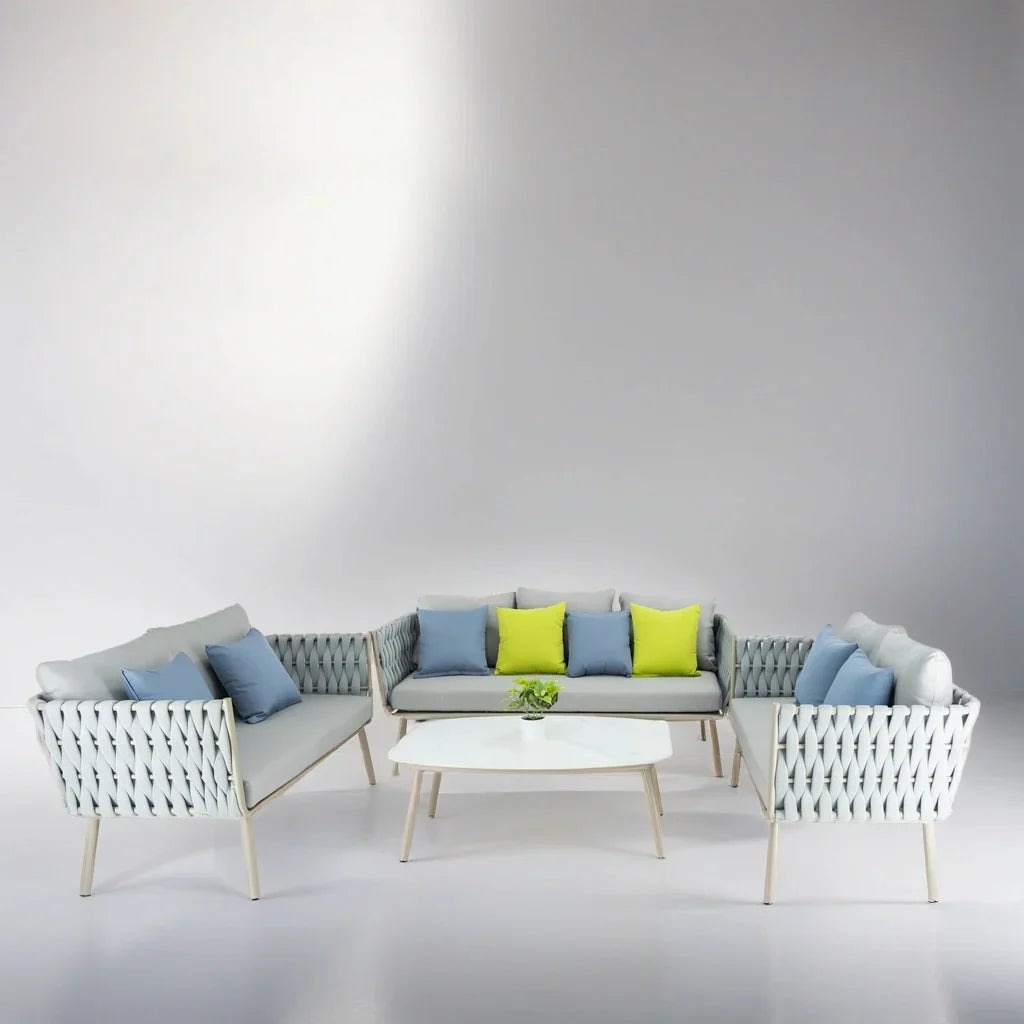 Virasat Outdoor Sofa Set 3 Seater , 2 Double seater and 1 Center Table (Grey) Braided & Rope-VIRASAT FURNITURE & FURNISHING