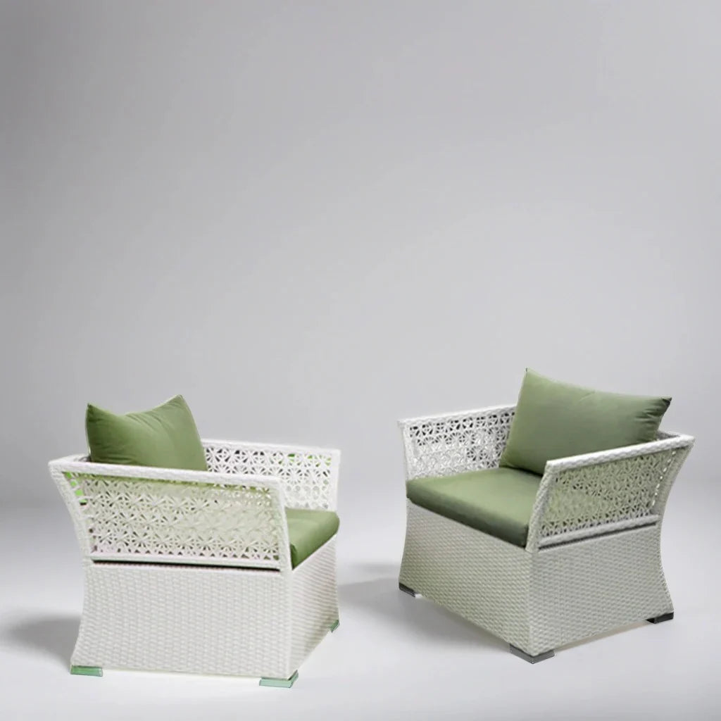Virasat Outdoor Sofa Set 2 Seater, 2 Single Seater and 1 Center Table (White + Green)-VIRASAT FURNITURE & FURNISHING