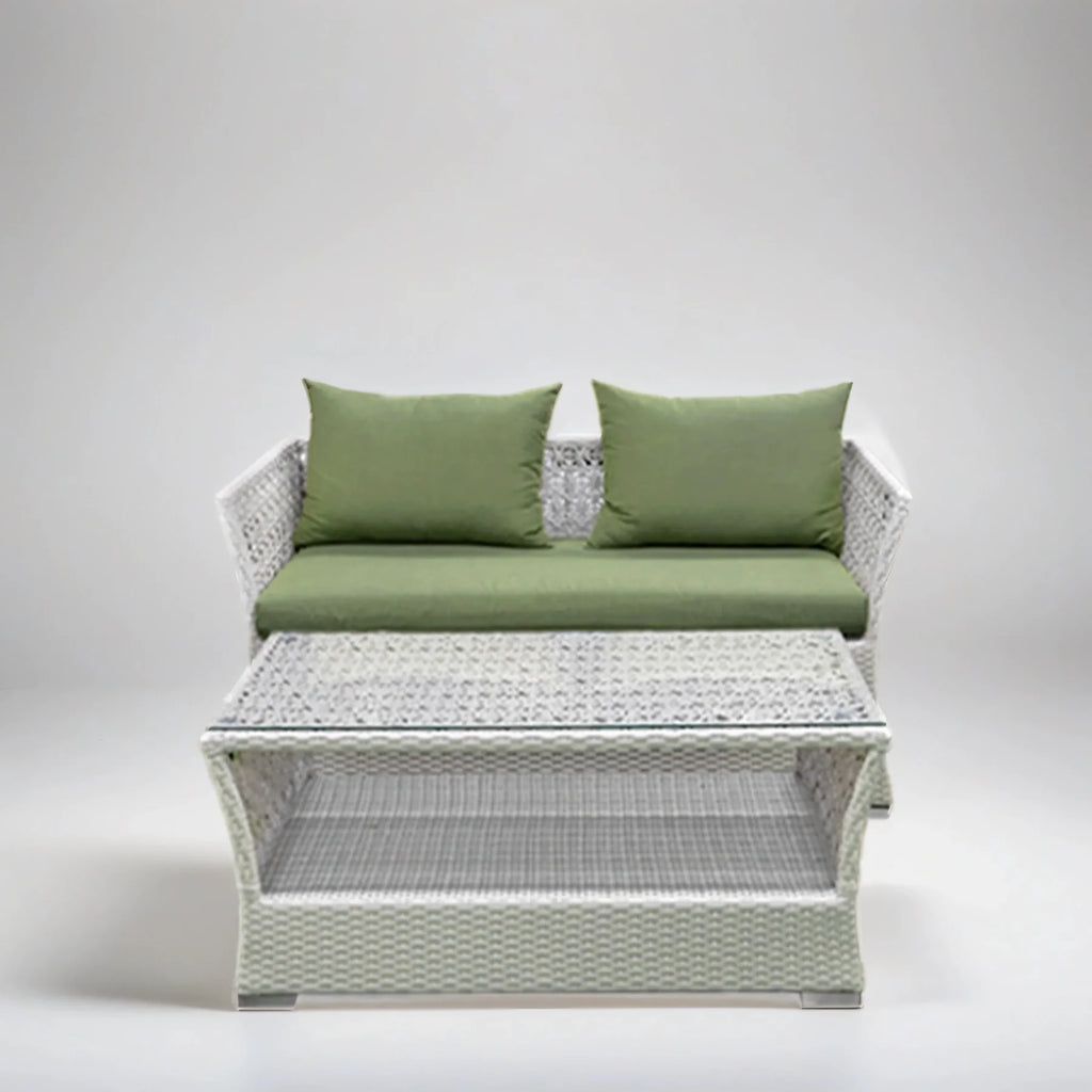 Virasat Outdoor Sofa Set 2 Seater, 2 Single Seater and 1 Center Table (White + Green)-VIRASAT FURNITURE & FURNISHING