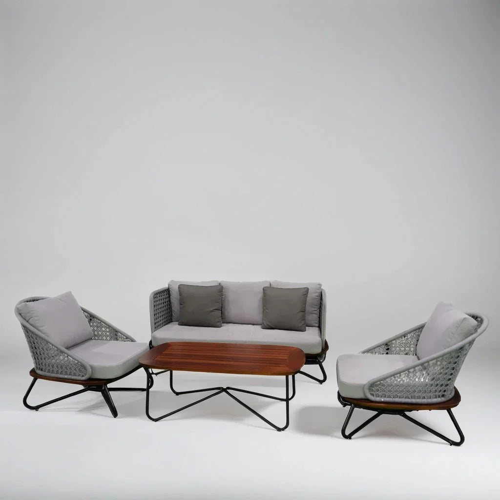 Virasat Outdoor Sofa Set 3 Seater, 2 Single Seater and 1 Center Table Set (Grey) Braided & Rope-VIRASAT FURNITURE & FURNISHING