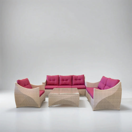 Virasat Outdoor Garden Balcony Sofa Set 3 Seater, 2 Seater, 1 Single Seater and 1 Center Table Set (Cream & Pink)-VIRASAT FURNITURE & FURNISHING