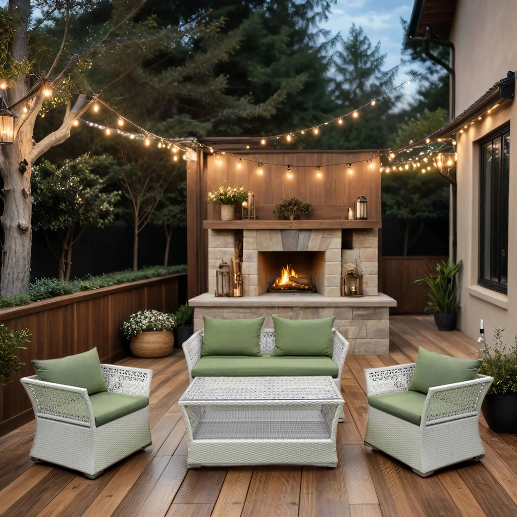 Virasat Outdoor Sofa Set 2 Seater, 2 Single Seater and 1 Center Table (White + Green)-VIRASAT FURNITURE & FURNISHING