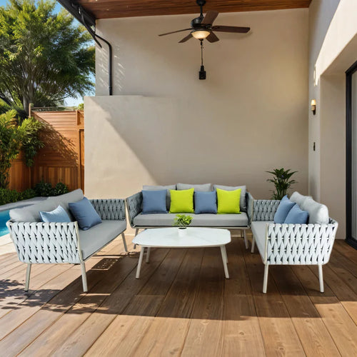 VIRASAT FURNITURE OUTDOOR ROPE SOFA SET 7-SEATER WITH CENTER TABLE (GREY)