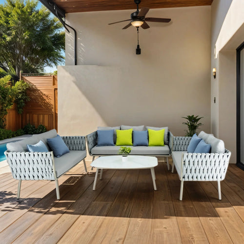 Virasat Outdoor Sofa Set 3 Seater , 2 Double seater and 1 Center Table (Grey) Braided & Rope-VIRASAT FURNITURE & FURNISHING