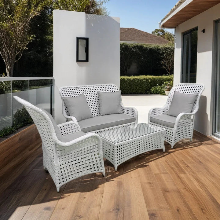 Virasat Cruzita Outdoor Sofa Set 2 Seater, 2 Single seater and 1 Center Table (White)