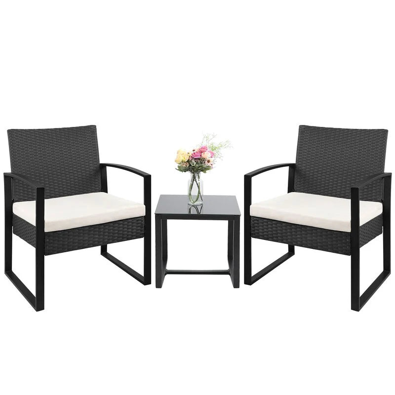 Virasat Outdoor Patio Seating Set 2 Chairs and 1 Table Set (Black)-VIRASAT FURNITURE & FURNISHING