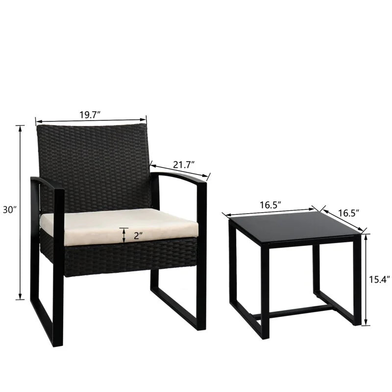 Virasat Outdoor Patio Seating Set 2 Chairs and 1 Table Set (Black)-VIRASAT FURNITURE & FURNISHING