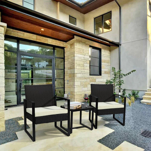 Virasat Outdoor Patio Seating Set 2 Chairs and 1 Table Set (Black)-VIRASAT FURNITURE & FURNISHING