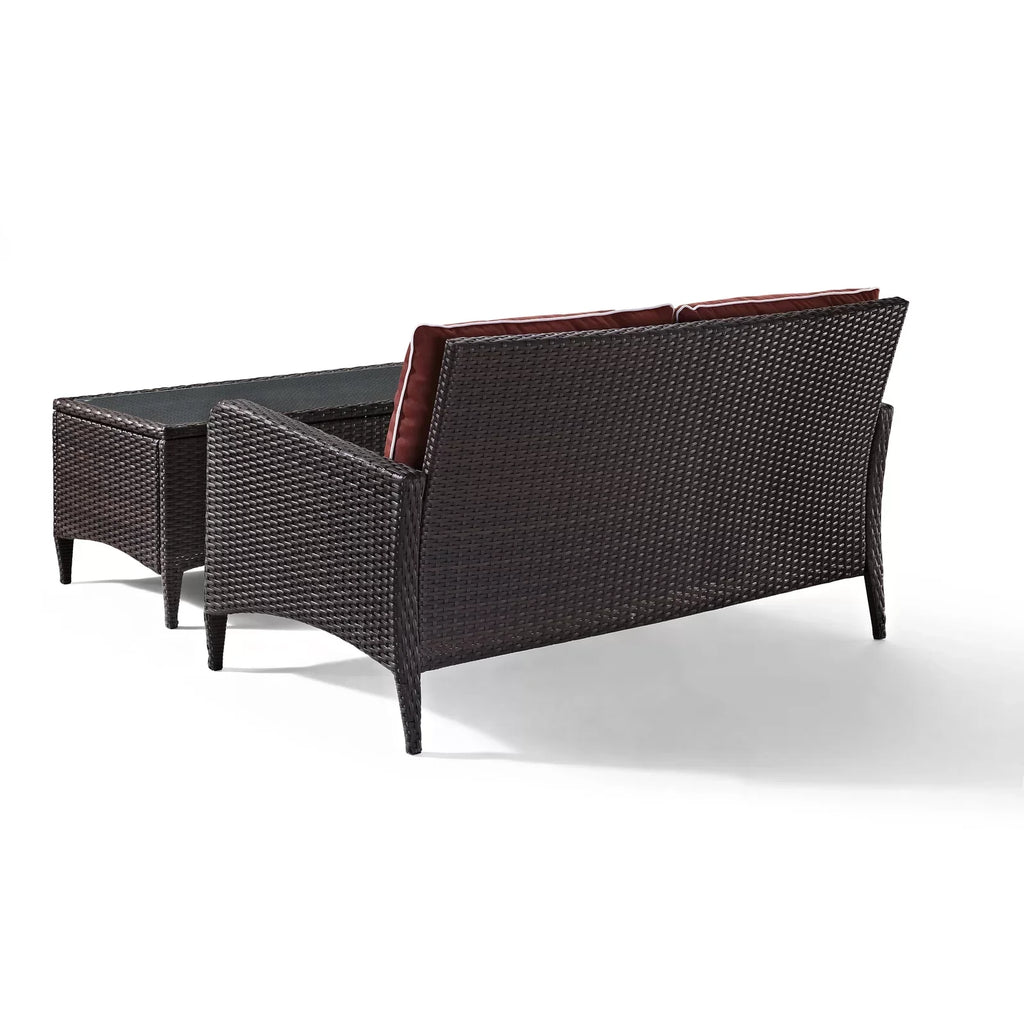 Virasat Outdoor 2 seater Sofa and 1 Center Table (Dark Brown + Red)-VIRASAT FURNITURE & FURNISHING