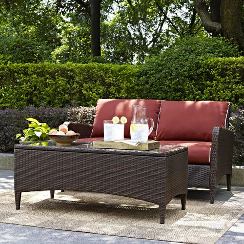 Virasat Outdoor 2 seater Sofa and 1 Center Table (Dark Brown + Red)-VIRASAT FURNITURE & FURNISHING