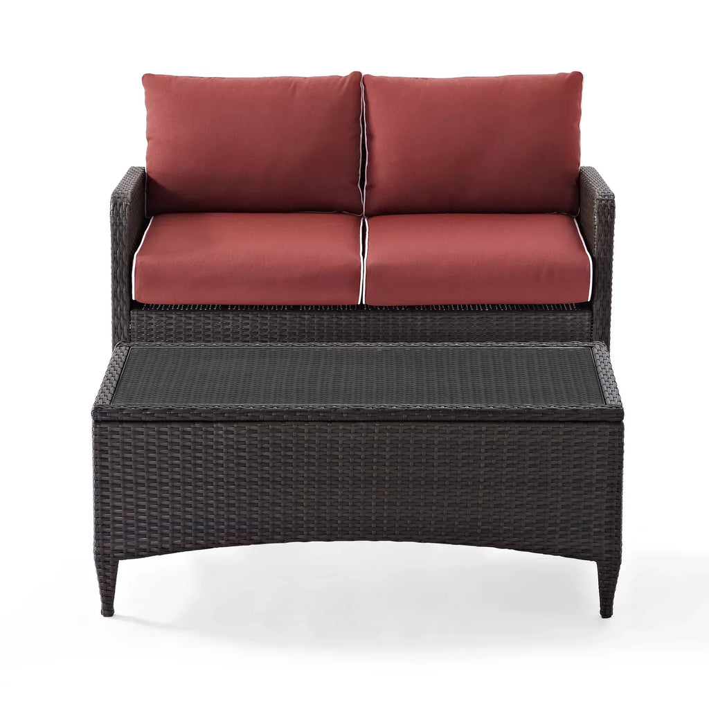 Virasat Outdoor 2 seater Sofa and 1 Center Table (Dark Brown + Red)-VIRASAT FURNITURE & FURNISHING