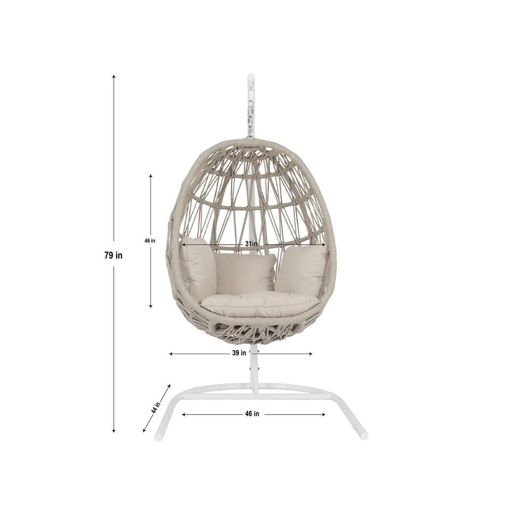 Virasat Single Seater Hanging Swing With Stand For Balcony , Garden (Cream) Braided & Rope-VIRASAT FURNITURE & FURNISHING