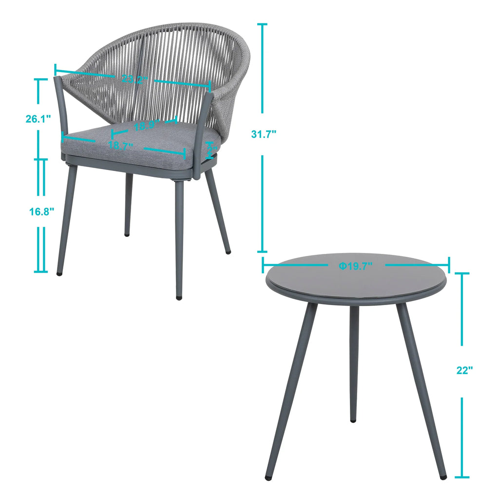 Virasat Outdoor Patio Seating Set 2 Chairs and 1 Table Set (Grey) Braided & Rope-VIRASAT FURNITURE & FURNISHING