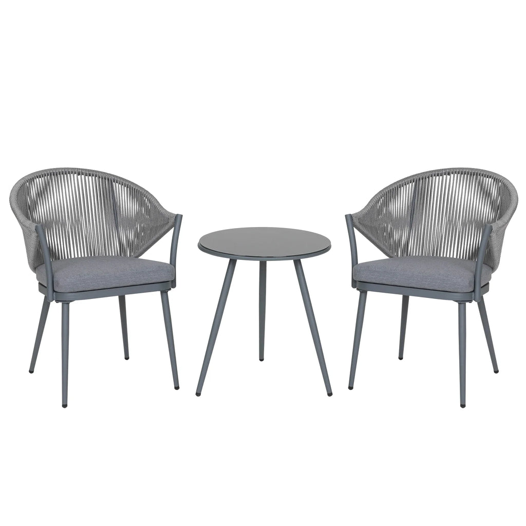 Virasat Outdoor Patio Seating Set 2 Chairs and 1 Table Set (Grey) Braided & Rope-VIRASAT FURNITURE & FURNISHING
