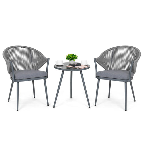 Virasat Outdoor Patio Seating Set 2 Chairs and 1 Table Set (Grey) Braided & Rope-VIRASAT FURNITURE & FURNISHING