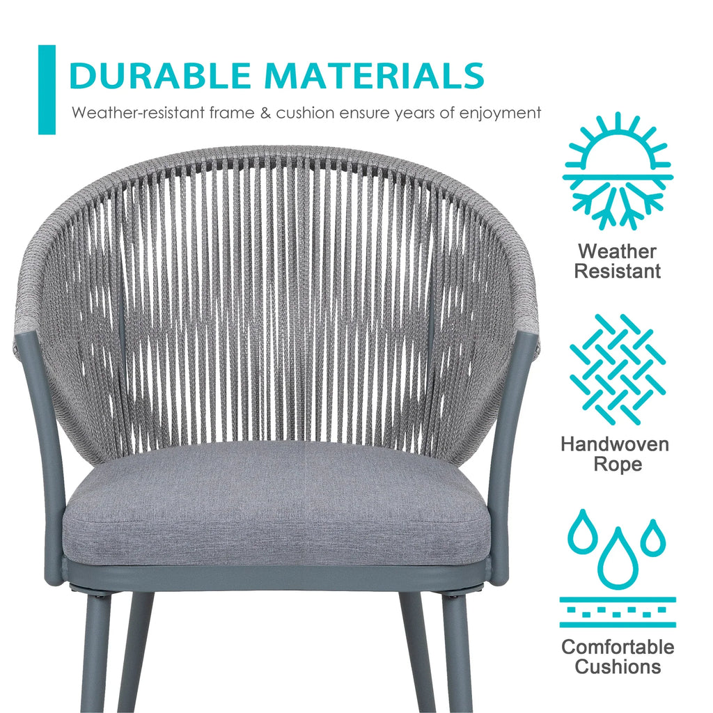 Virasat Outdoor Patio Seating Set 2 Chairs and 1 Table Set (Grey) Braided & Rope-VIRASAT FURNITURE & FURNISHING