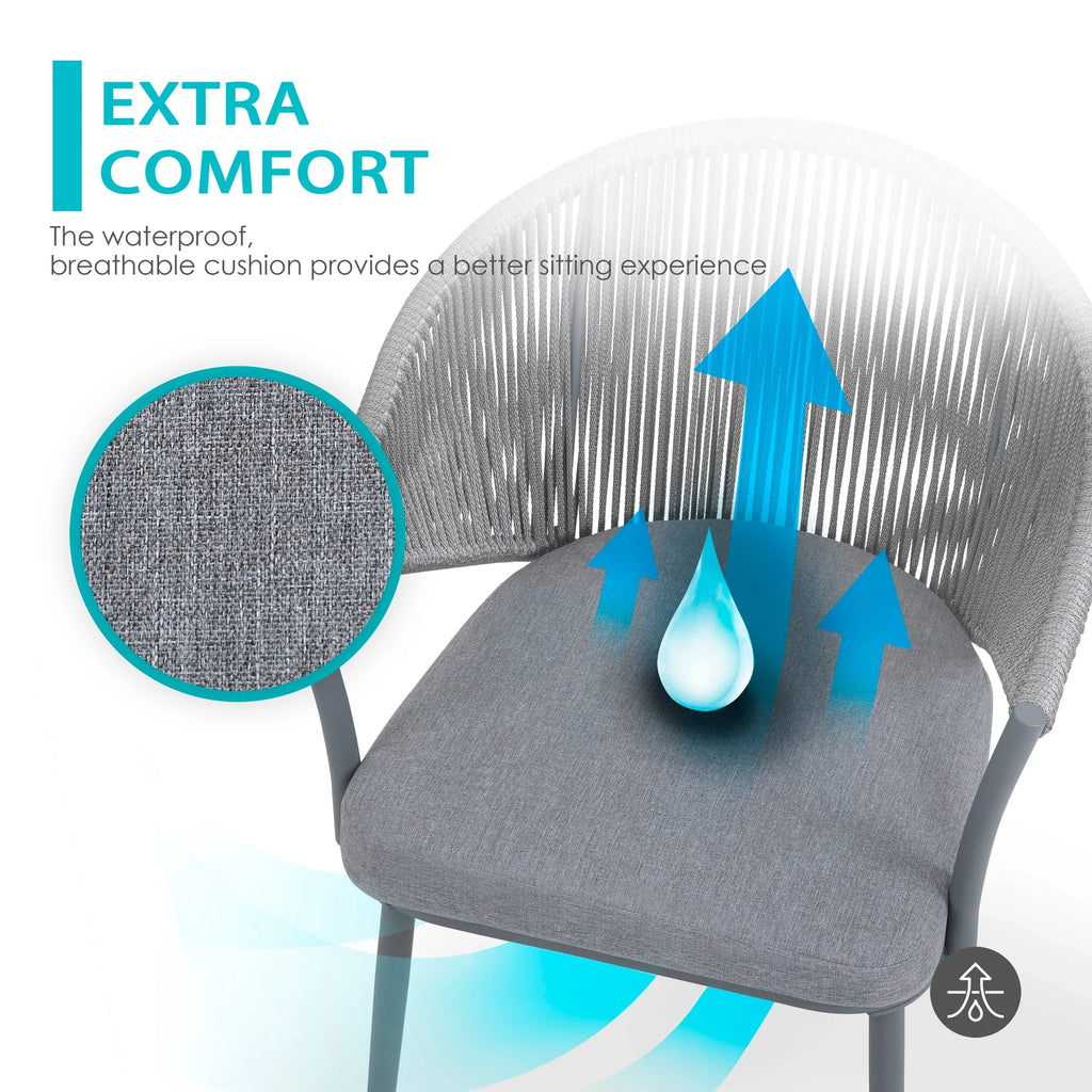 Virasat Outdoor Patio Seating Set 2 Chairs and 1 Table Set (Grey) Braided & Rope-VIRASAT FURNITURE & FURNISHING