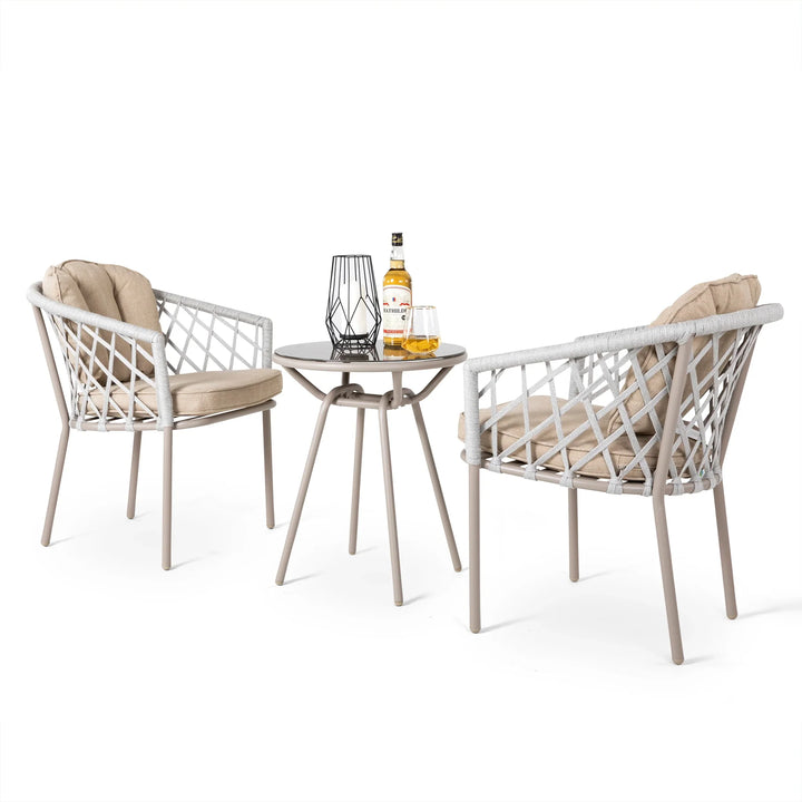 Virasat Surfer Outdoor Patio Seating Set 2 Chairs and 1 Table Set (Silver + Beige) Braided & Rope