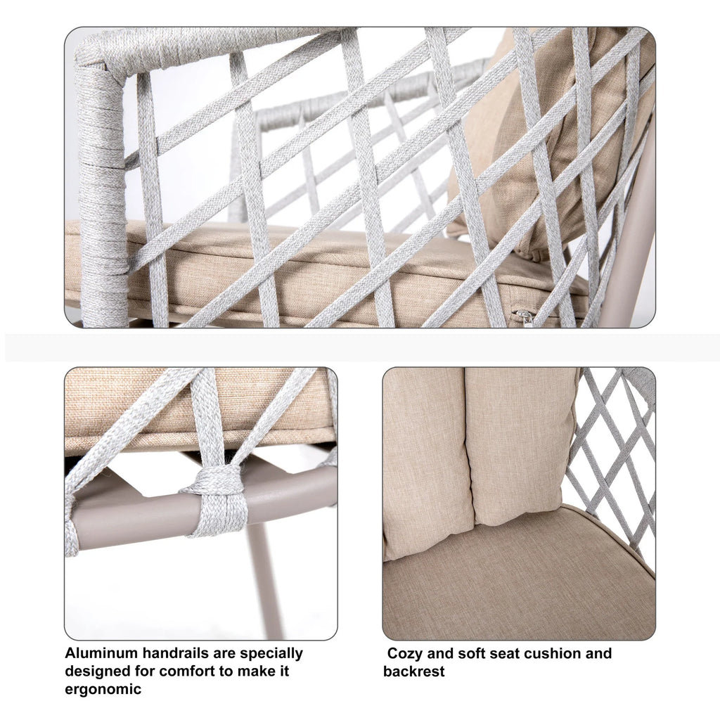 Virasat Outdoor Patio Seating Set 2 Chairs and 1 Table Set (Silver + Beige) Braided & Rope-VIRASAT FURNITURE & FURNISHING