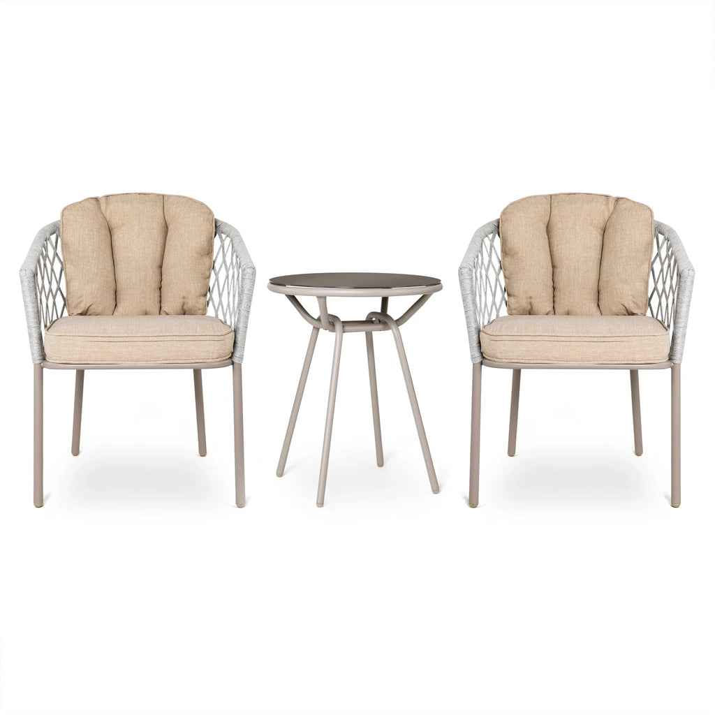 Virasat Outdoor Patio Seating Set 2 Chairs and 1 Table Set (Silver + Beige) Braided & Rope-VIRASAT FURNITURE & FURNISHING