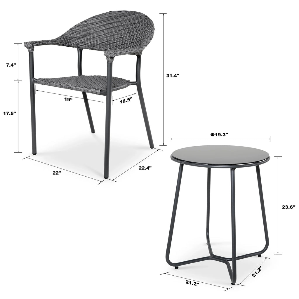Virasat Outdoor Patio Seating Set 2 Chairs and 1 Table Set (Dark Grey)-VIRASAT FURNITURE & FURNISHING