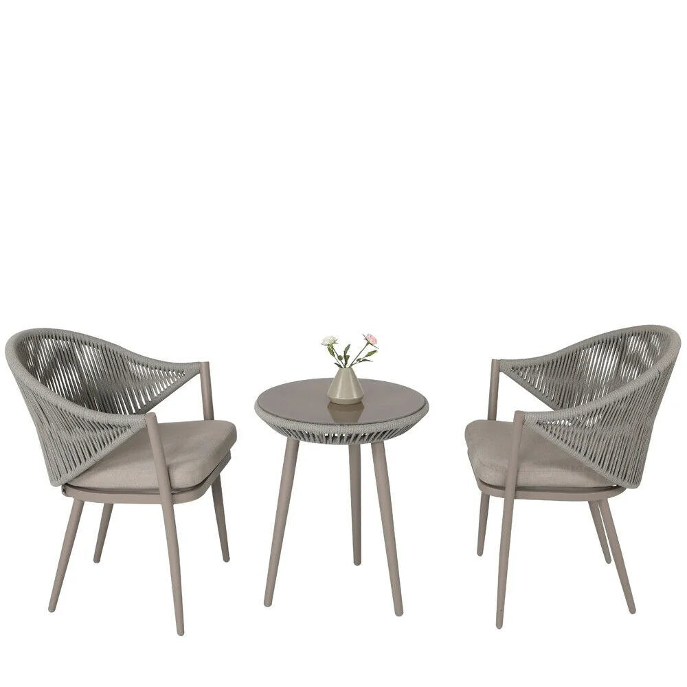 Virasat Outdoor Patio Seating Set 2 Chairs and 1 Table Set (Grey) Braided & Rope-VIRASAT FURNITURE & FURNISHING