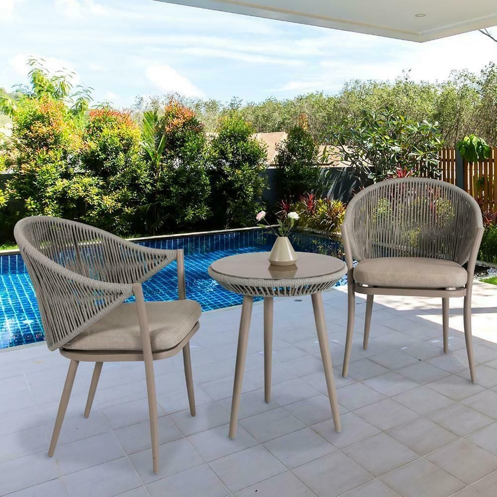 Virasat Outdoor Patio Seating Set 2 Chairs and 1 Table Set (Grey) Braided & Rope-VIRASAT FURNITURE & FURNISHING