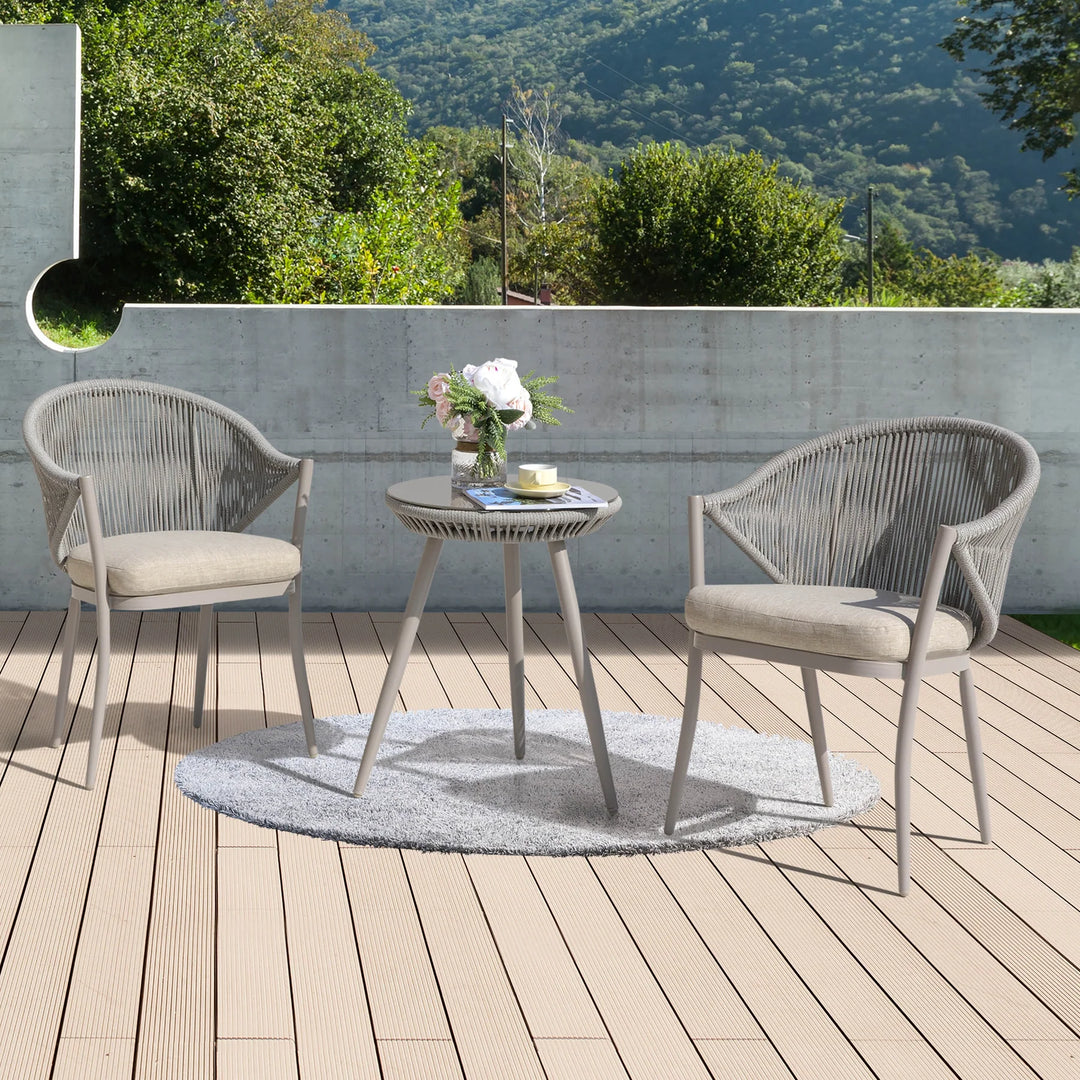 Virasat Detect Outdoor Patio Seating Set 2 Chairs and 1 Table Set (Grey) Braided & Rope