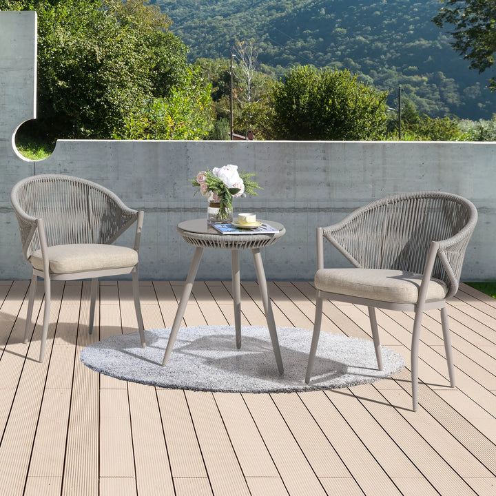 Virasat Detect Outdoor Patio Seating Set 2 Chairs and 1 Table Set (Grey) Braided & Rope