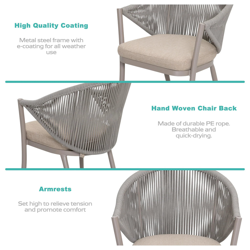 Virasat Outdoor Patio Seating Set 2 Chairs and 1 Table Set (Grey) Braided & Rope-VIRASAT FURNITURE & FURNISHING