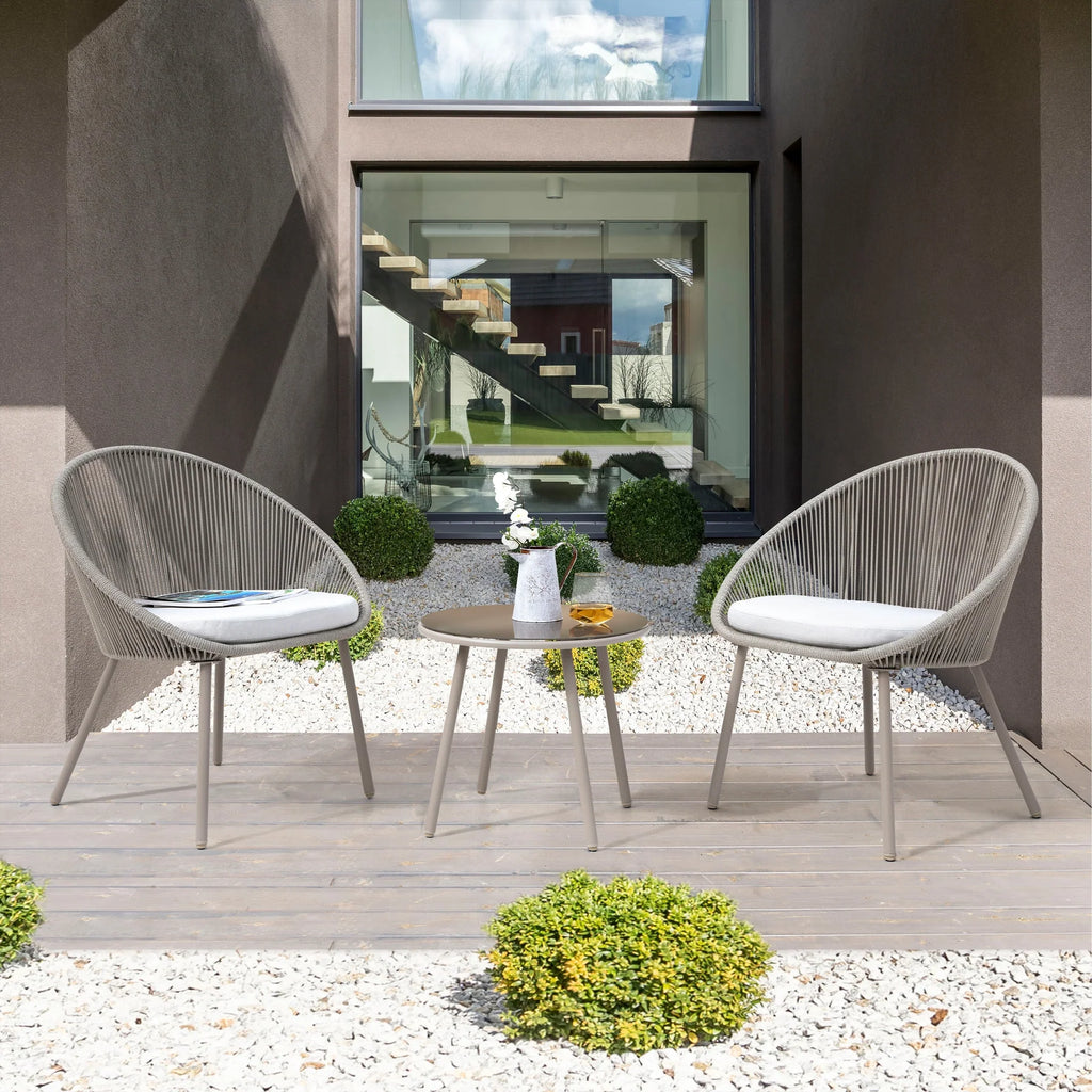 Virasat Outdoor Patio Seating Set 2 Chairs and 1 Table Set (Grey) Braided & Rope-VIRASAT FURNITURE & FURNISHING