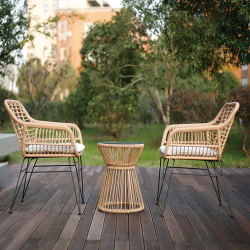 VIRASAT FURNITURE ALLURE OUTDOOR PATIO SEATING SET 2 CHAIRS AND 1 TABLE SET (HONEY)